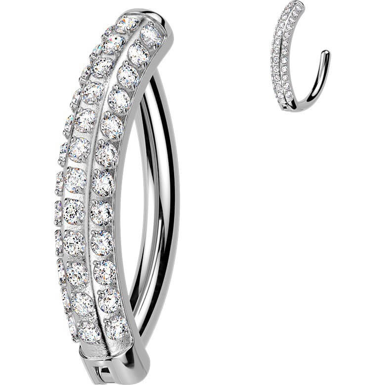 Titan Bauchnabelpiercing Pave CNC Fassung Moissanit Dreifachreihe Clicker - Image 3
