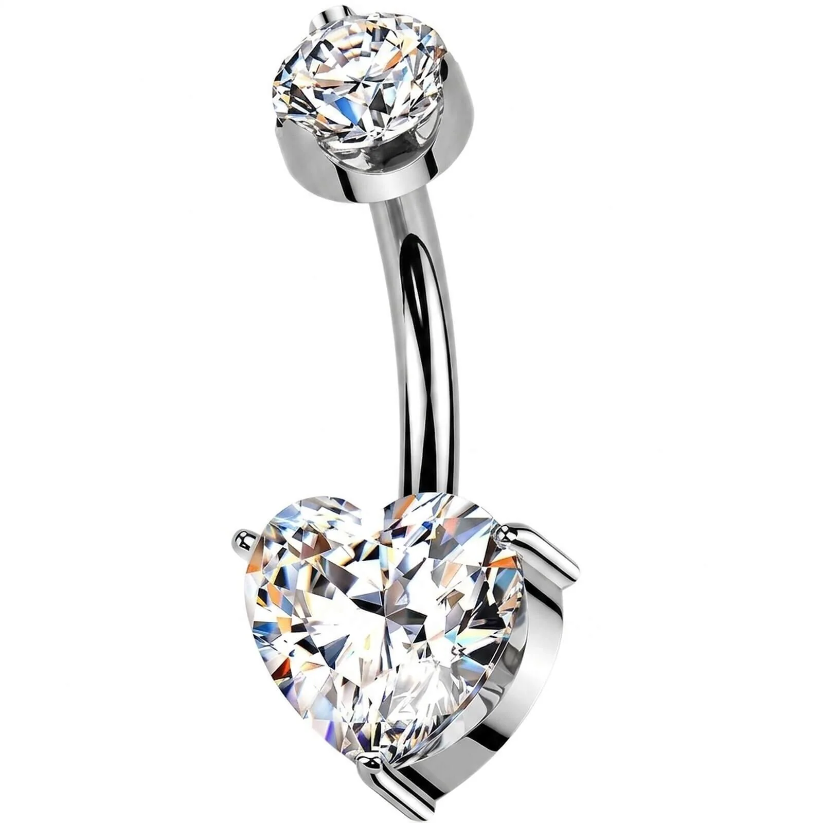 Titan Bauchnabelpiercing Moissanit Herz Innengewinde