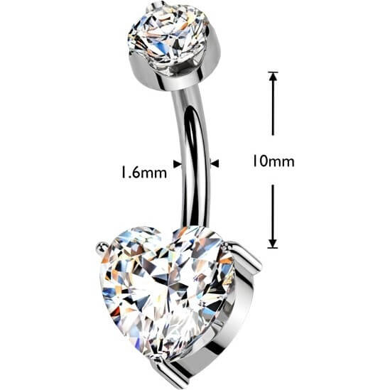 Titan Bauchnabelpiercing Moissanit Herz Innengewinde - Image 2
