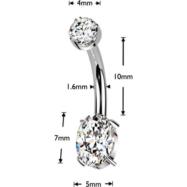Titan Bauchnabelpiercing Moissanit oval Innengewinde - Image 2