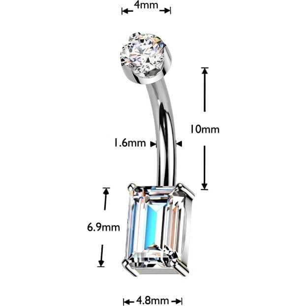 Titan Bauchnabelpiercing Rechteckiger Smaragd Moissanit Rund Innengewinde - Image 2