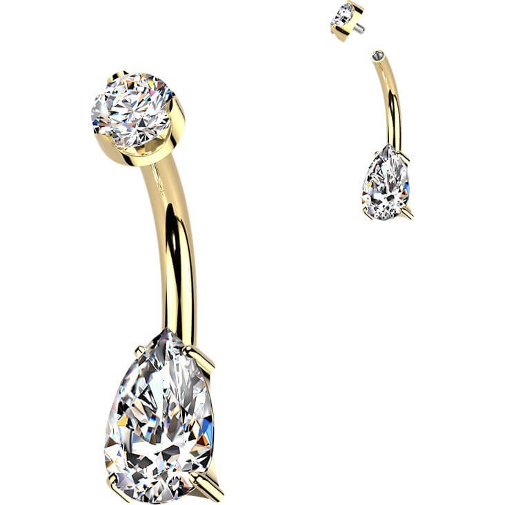 Titan Bauchnabelpiercing Tropfen Moissanit Krappfassung Innengewinde - Image 2