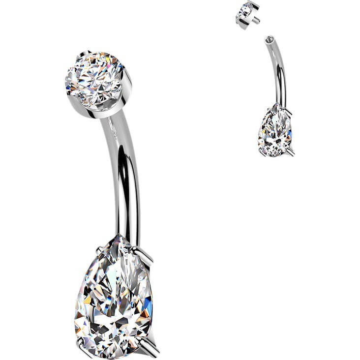 Titan Bauchnabelpiercing Tropfen Moissanit Krappfassung Innengewinde - Image 3