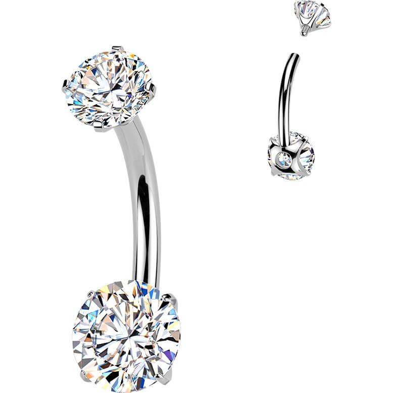 Titan Bauchnabelpiercing doppelte Krappenfassung Moissanit Innengewinde - Image 3