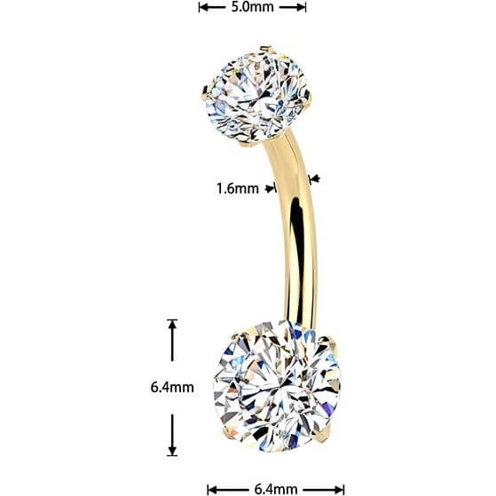 Titan Bauchnabelpiercing doppelte Krappenfassung Moissanit Innengewinde - Image 4