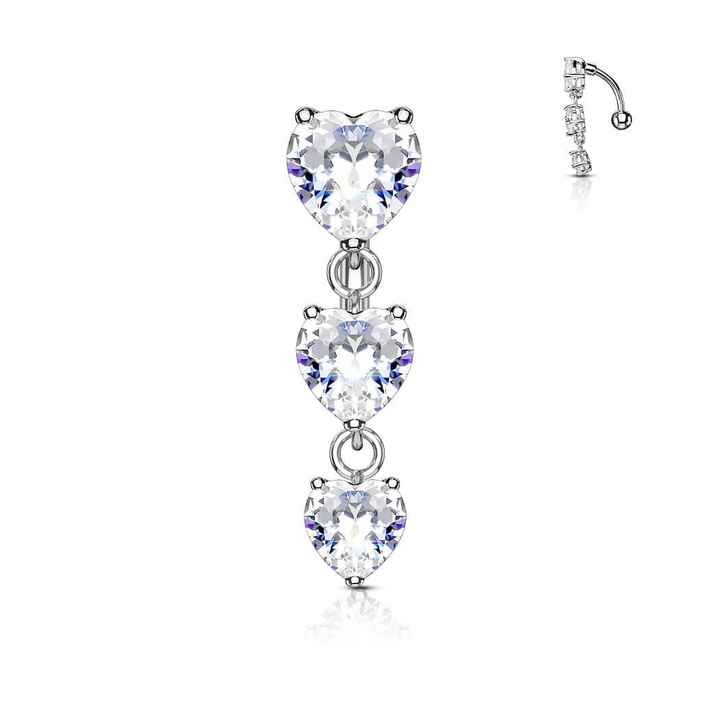 Bauchnabelpiercing Top Down 3 Herz Zirkonia beweglich - Image 2