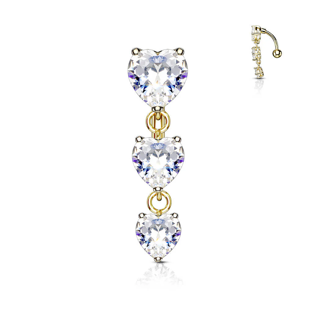 Bauchnabelpiercing Top Down 3 Herz Zirkonia beweglich - Image 3