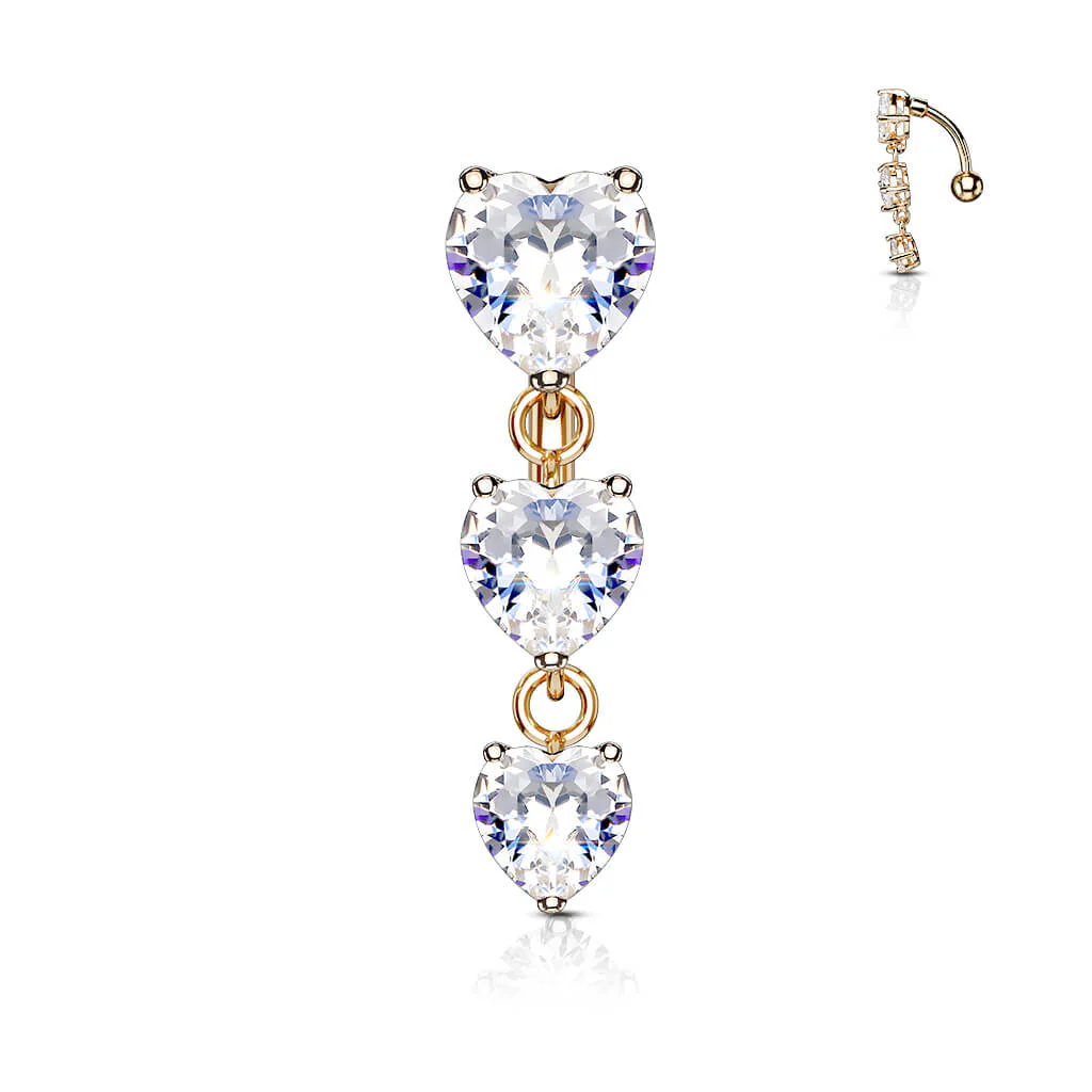 Bauchnabelpiercing Top Down 3 Herz Zirkonia beweglich - Image 4