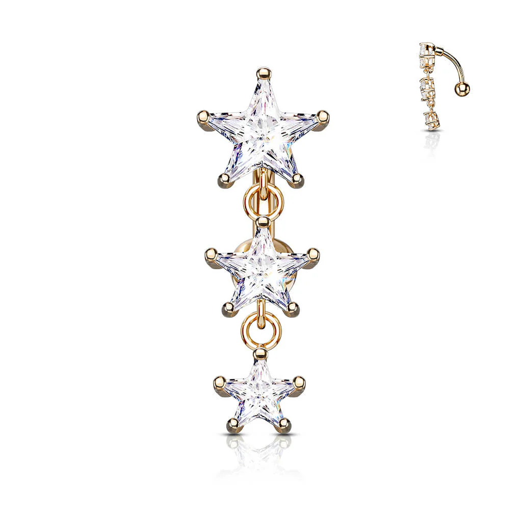 Bauchnabelpiercing Top Down 3 Stern Zirkonia beweglich - Image 4