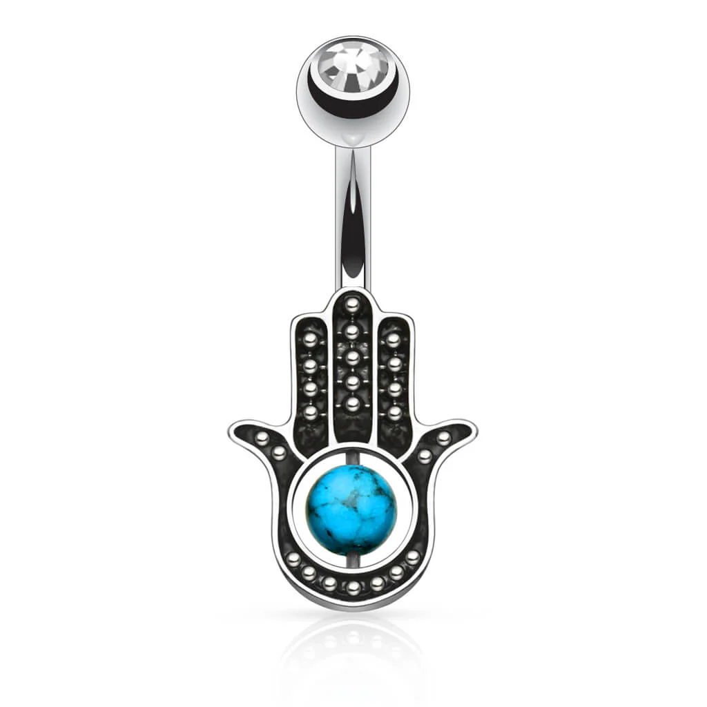 Bauchnabelpiercing Hamsa Türkis Zirkonia - Image 2