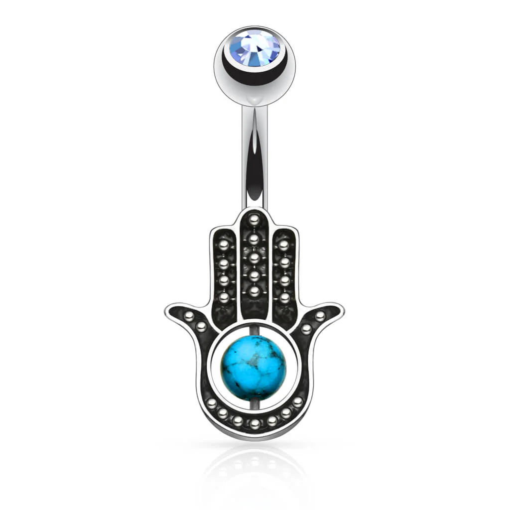Bauchnabelpiercing Hamsa Türkis Zirkonia - Image 3