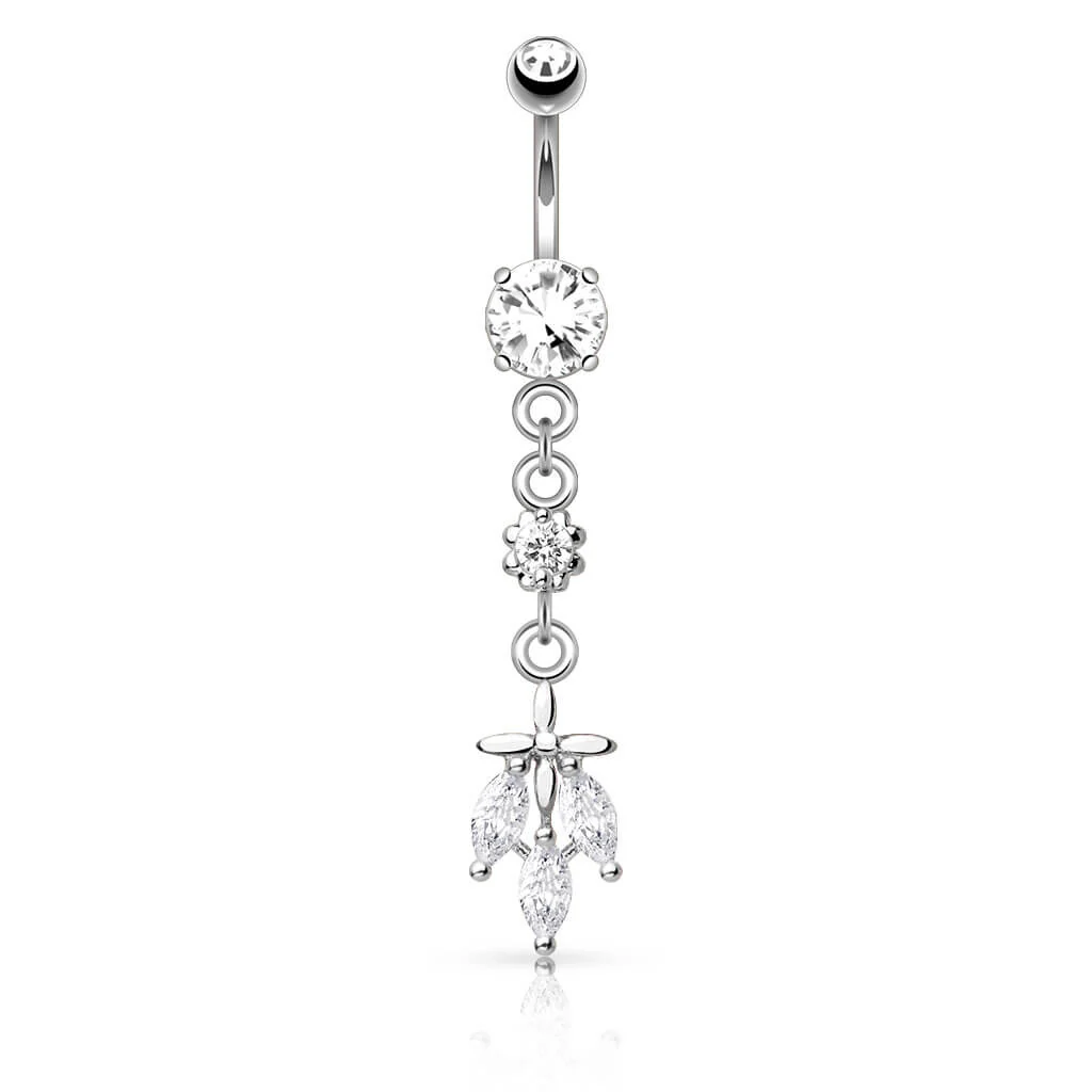 Bauchnabelpiercing Blatt 3 Zirkonia beweglich - Image 2