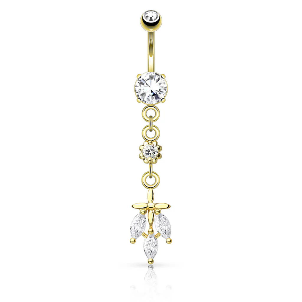 Bauchnabelpiercing Blatt 3 Zirkonia beweglich - Image 3
