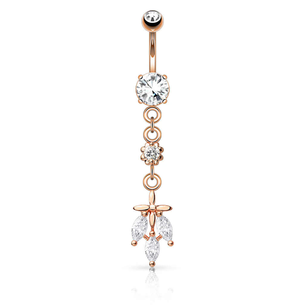 Bauchnabelpiercing Blatt 3 Zirkonia beweglich - Image 4