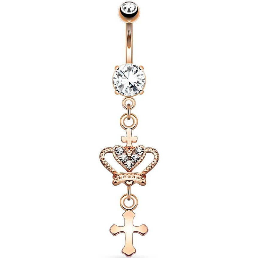 Bauchnabelpiercing Kreuz Krone beweglich Zirkonia