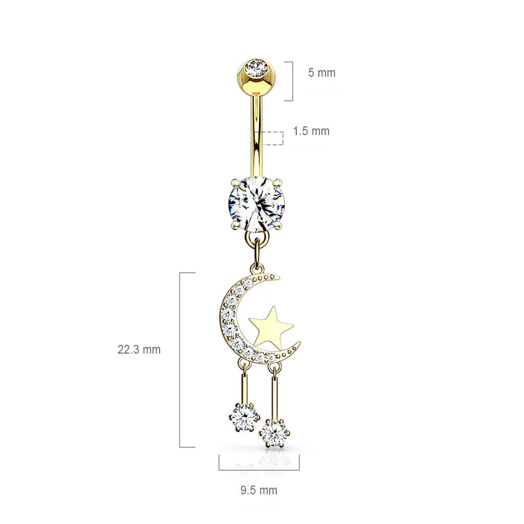 Bauchnabelpiercing Mond Stern beweglich Zirkonia - Image 3