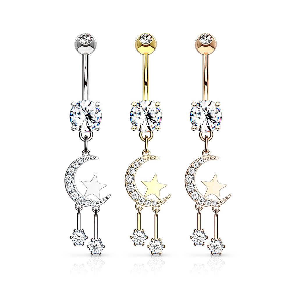 Bauchnabelpiercing Mond Stern beweglich Zirkonia - Image 5