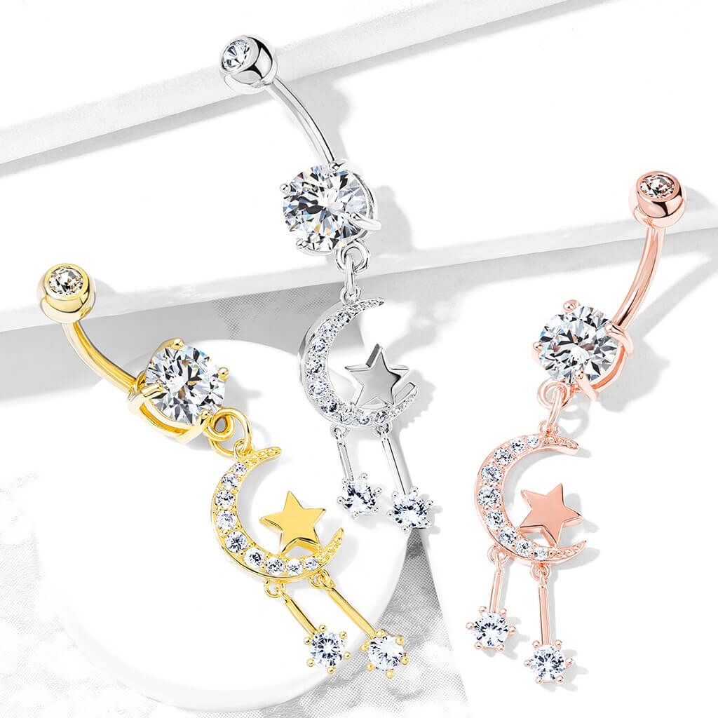 Bauchnabelpiercing Mond Stern beweglich Zirkonia - Image 7
