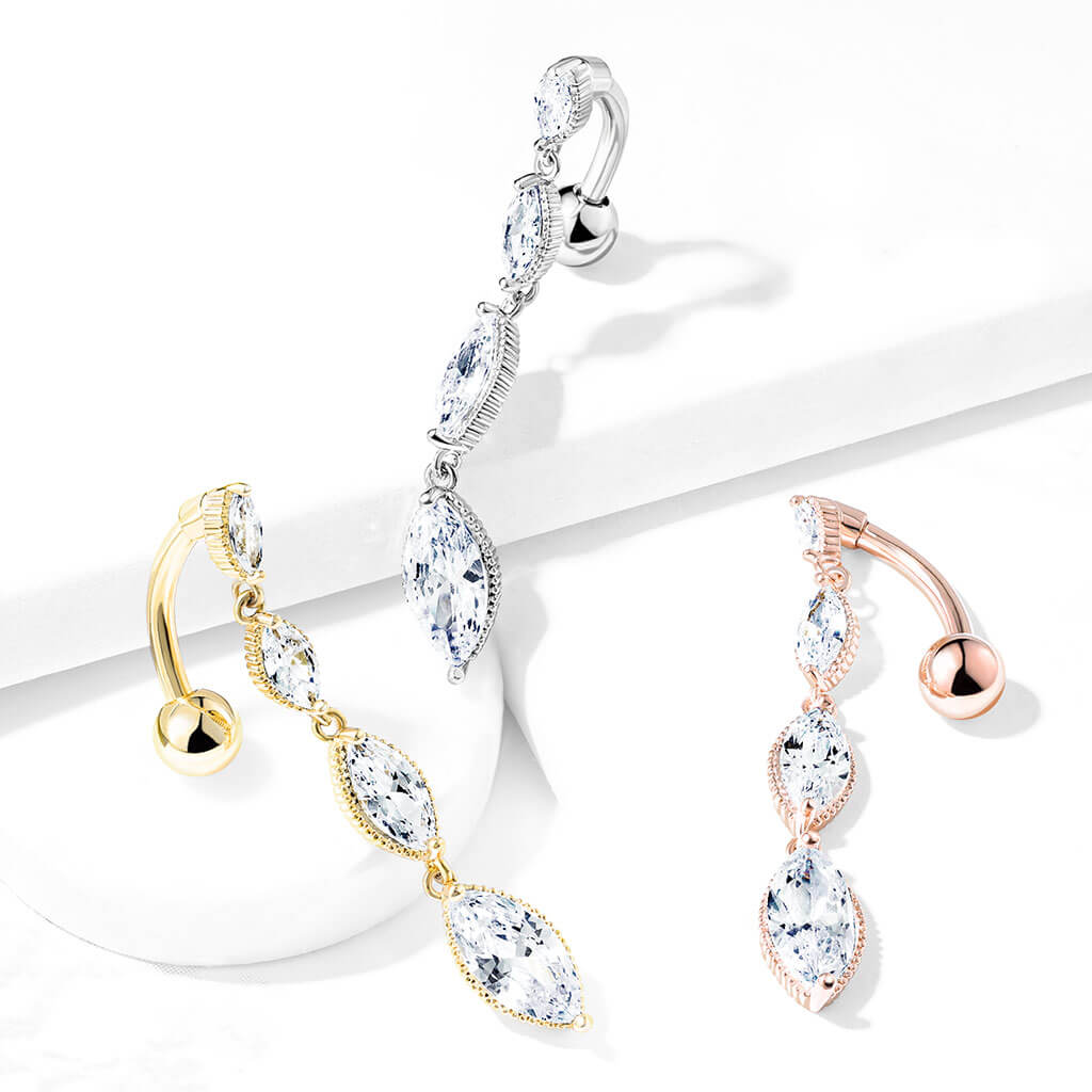 Bauchnabelpiercing Top Down Marquise Schliff 4 Zirkonia - Image 6