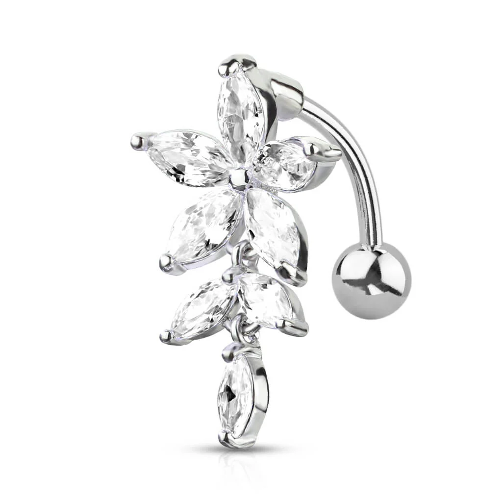 Bauchnabelpiercing Top Down Blume Zirkonia Silber - Image 3