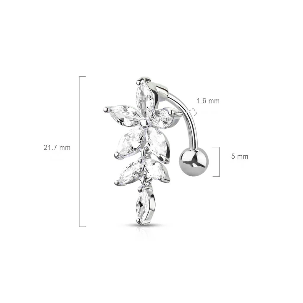Bauchnabelpiercing Top Down Blume Zirkonia Silber - Image 4