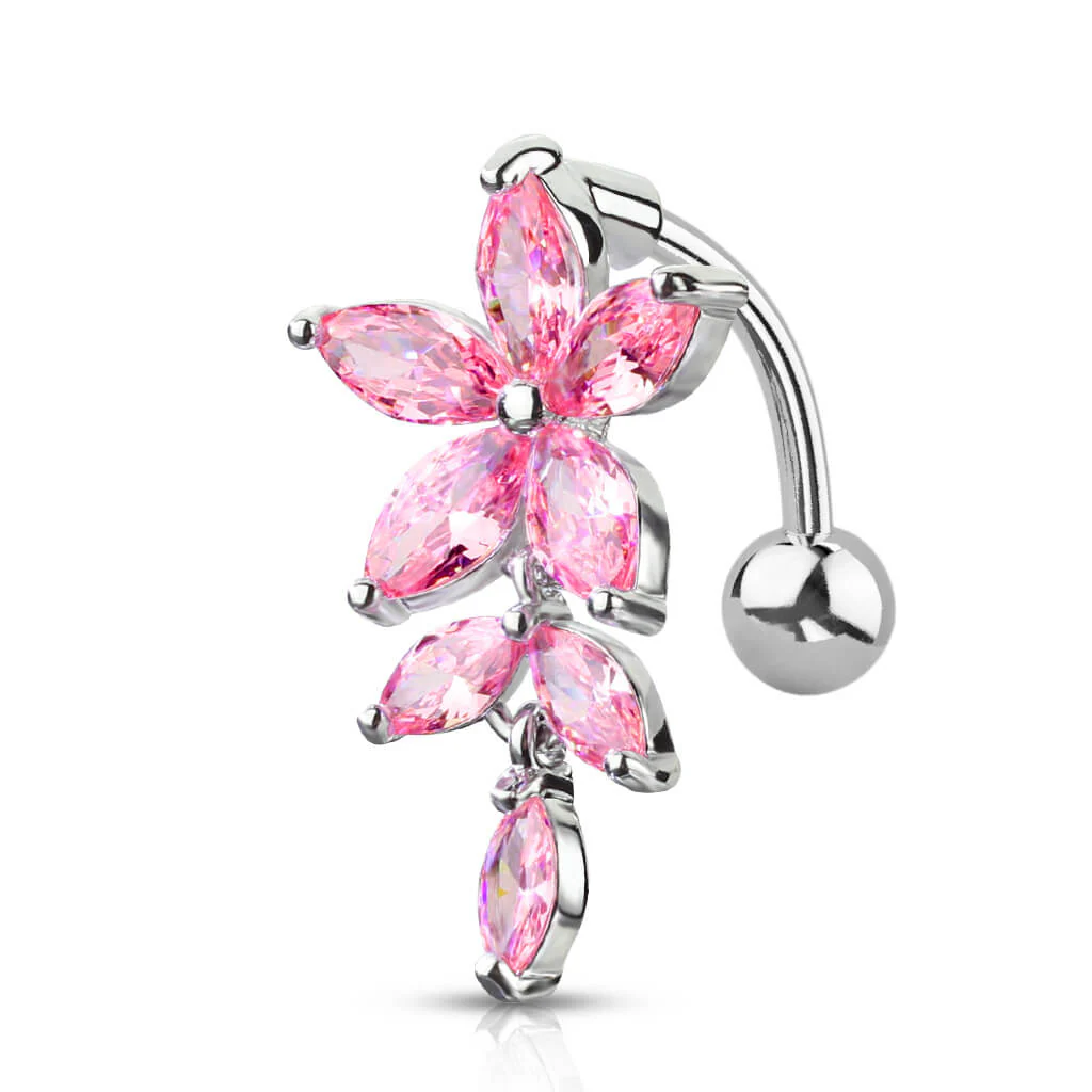 Bauchnabelpiercing Top Down Blume Zirkonia Silber - Image 5