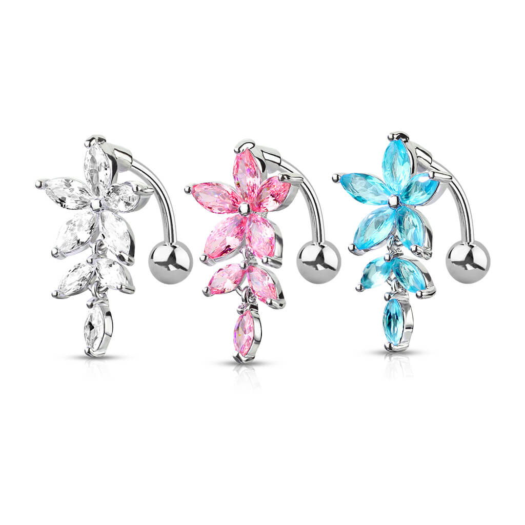 Bauchnabelpiercing Top Down Blume Zirkonia Silber - Image 6