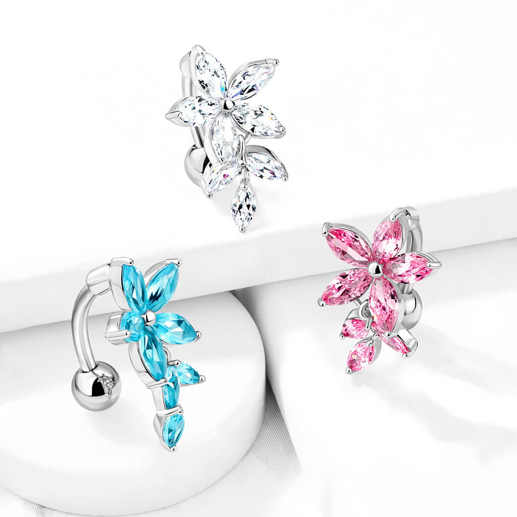 Bauchnabelpiercing Top Down Blume Zirkonia Silber - Image 7