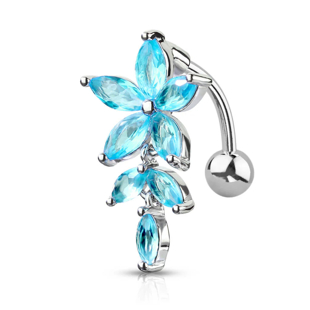 Bauchnabelpiercing Top Down Blume Zirkonia Silber - Image 8