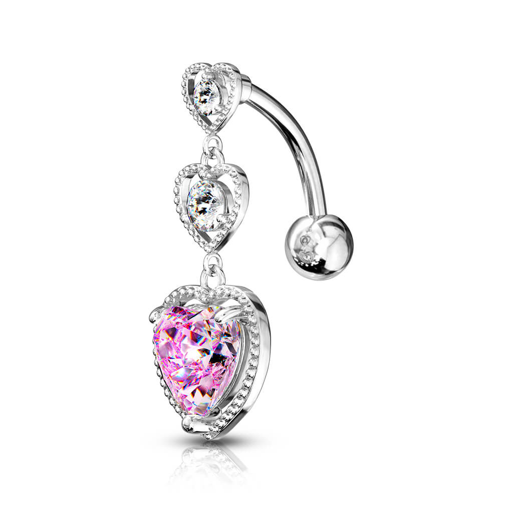 Bauchnabelpiercing Top Down Herz beweglich Zirkonia Silber - Image 4