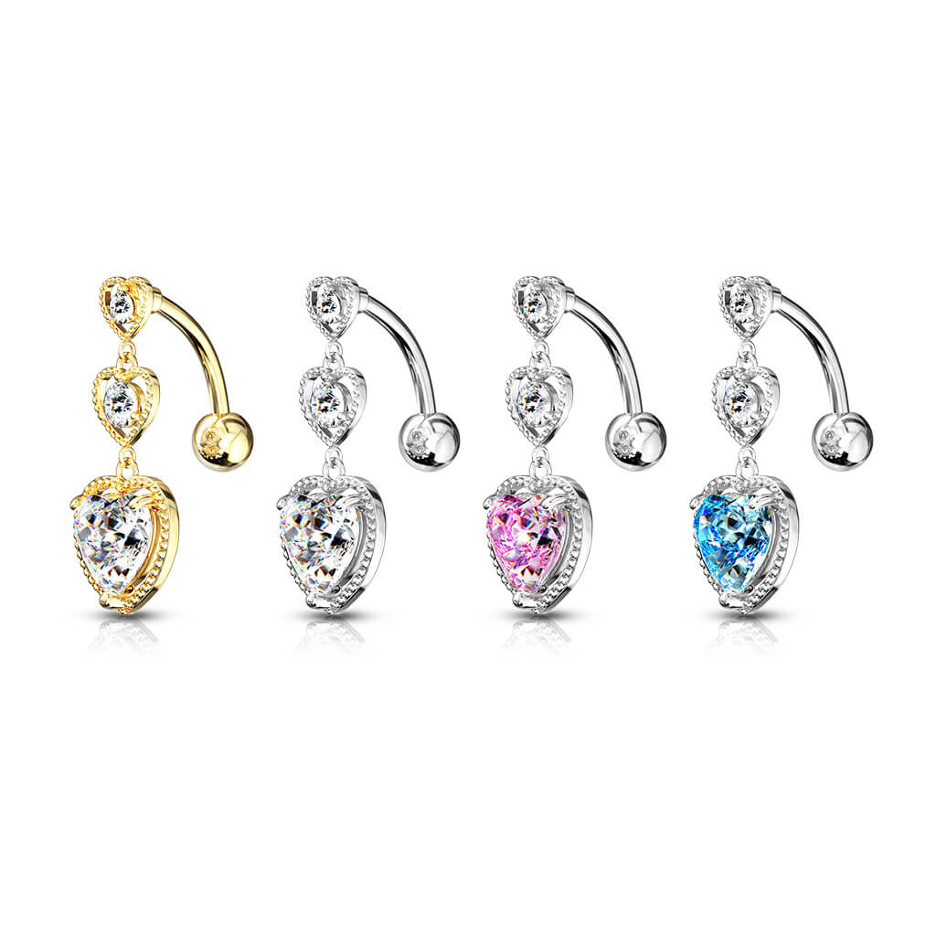 Bauchnabelpiercing Top Down Herz beweglich Zirkonia Silber - Image 5