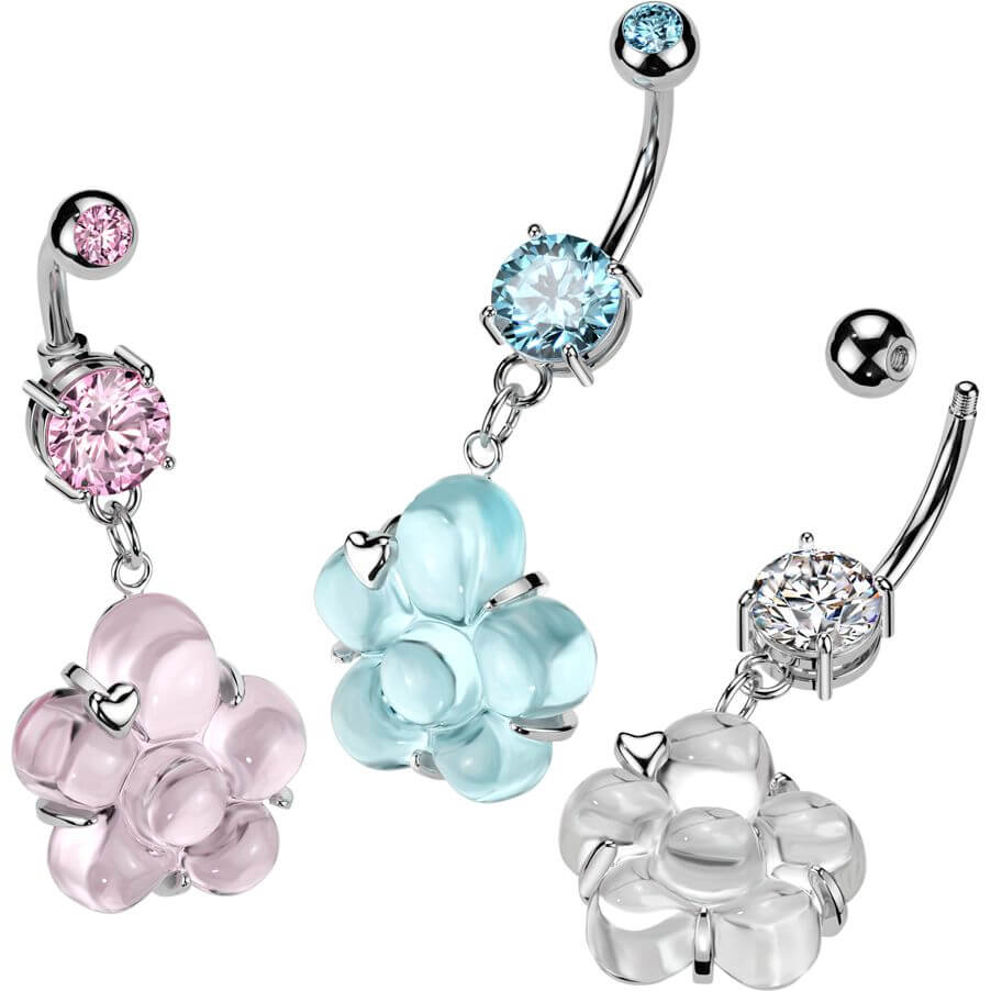 Bauchnabelpiercing Anhänger Blume Zirkonia Krappenfassung - Image 3