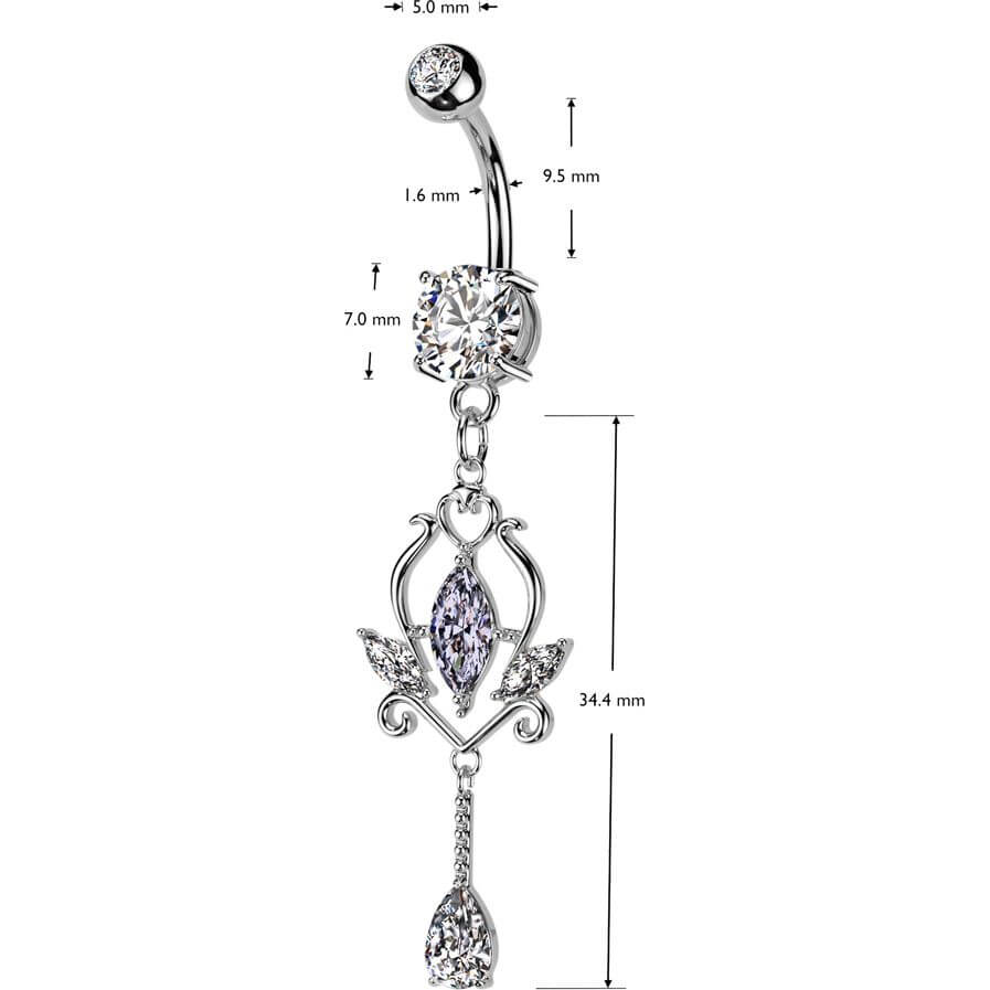 Bauchnabelpiercing Blumen Anhänger Zirkonia Marquise Schliff - Image 2