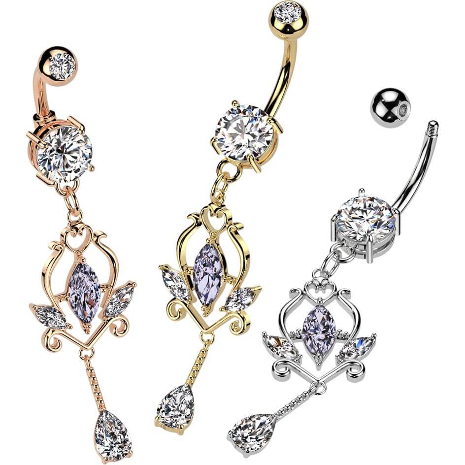 Bauchnabelpiercing Blumen Anhänger Zirkonia Marquise Schliff - Image 3
