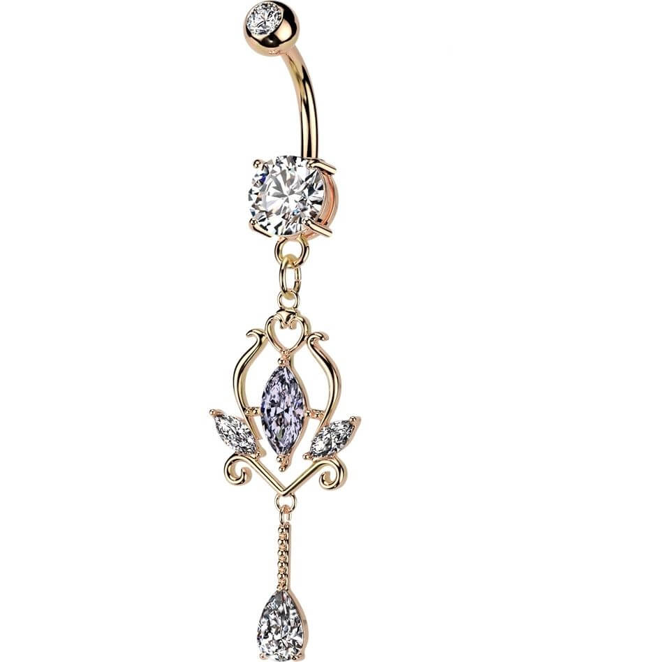 Bauchnabelpiercing Blumen Anhänger Zirkonia Marquise Schliff - Image 5