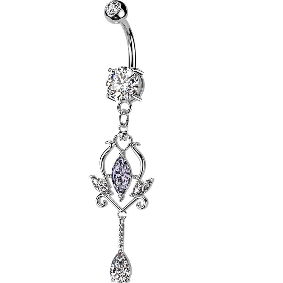 Bauchnabelpiercing Blumen Anhänger Zirkonia Marquise Schliff - Image 6