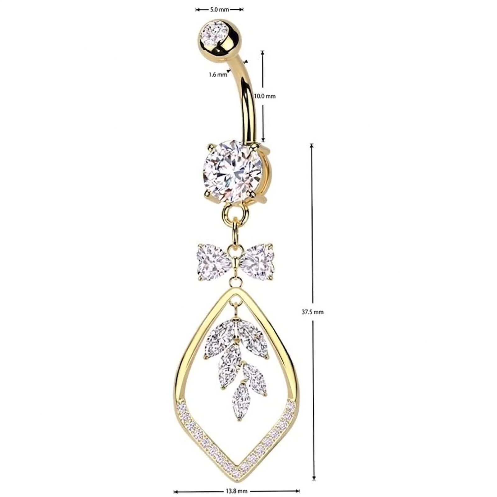 Bauchnabelpiercing Schlaufe Weinblatt Zirkonia Anhänger - Image 4