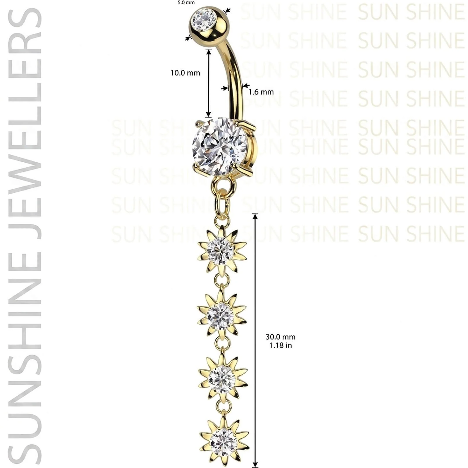 Bauchnabelpiercing Anhänger Zirkonia Blumen - Image 4