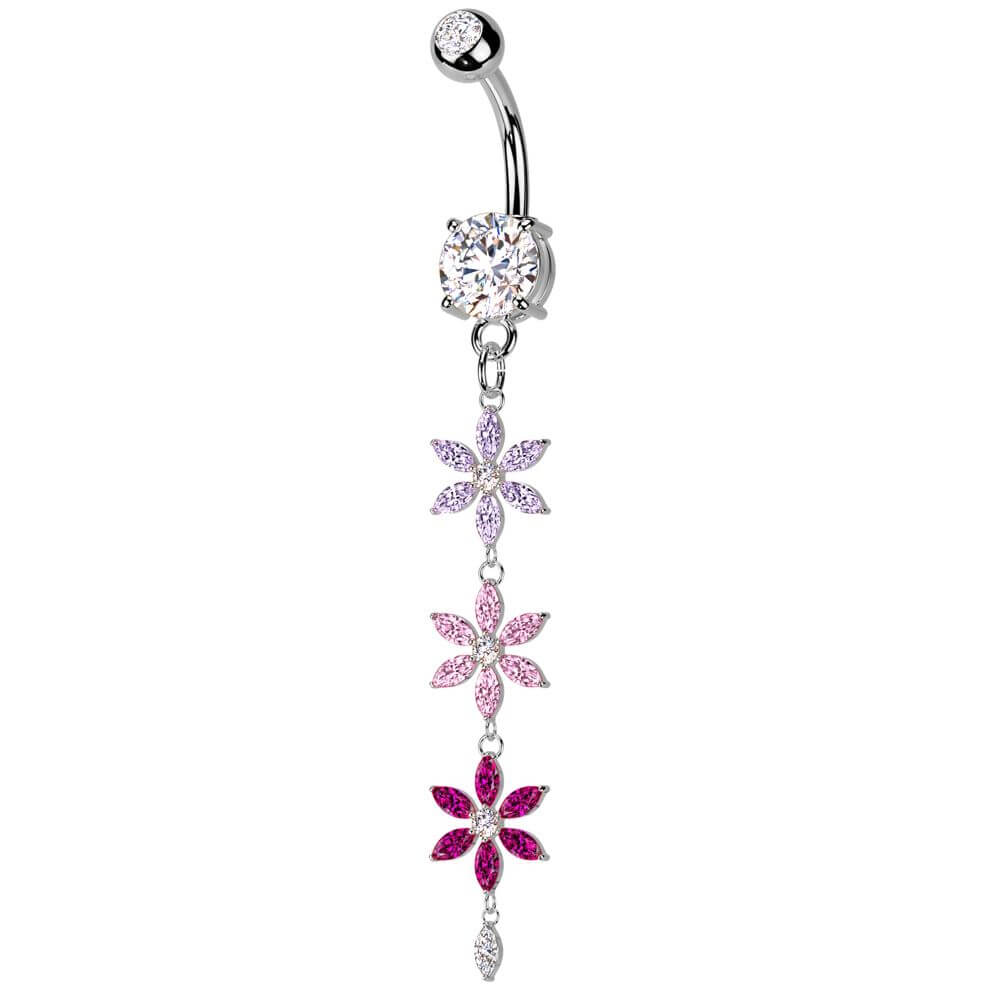 Bauchnabelpiercing Mehrfarbig Dreifach Zirkonia Blumenanhänger