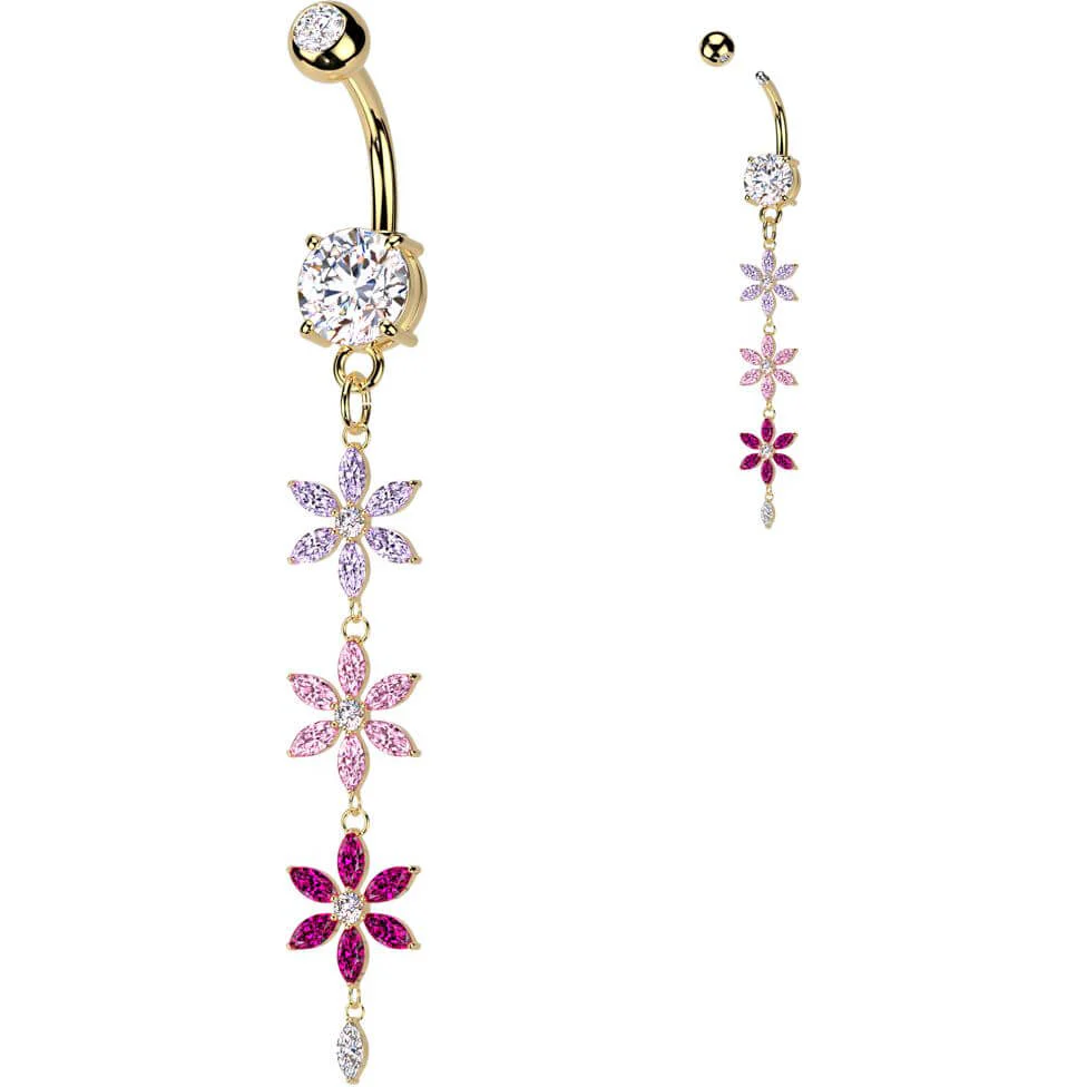Bauchnabelpiercing Mehrfarbig Dreifach Zirkonia Blumenanhänger - Image 2
