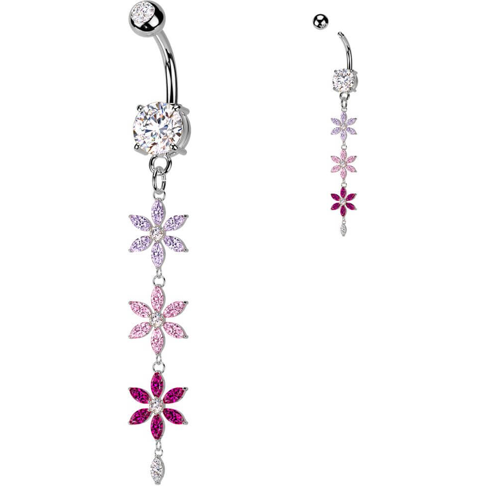 Bauchnabelpiercing Mehrfarbig Dreifach Zirkonia Blumenanhänger - Image 3