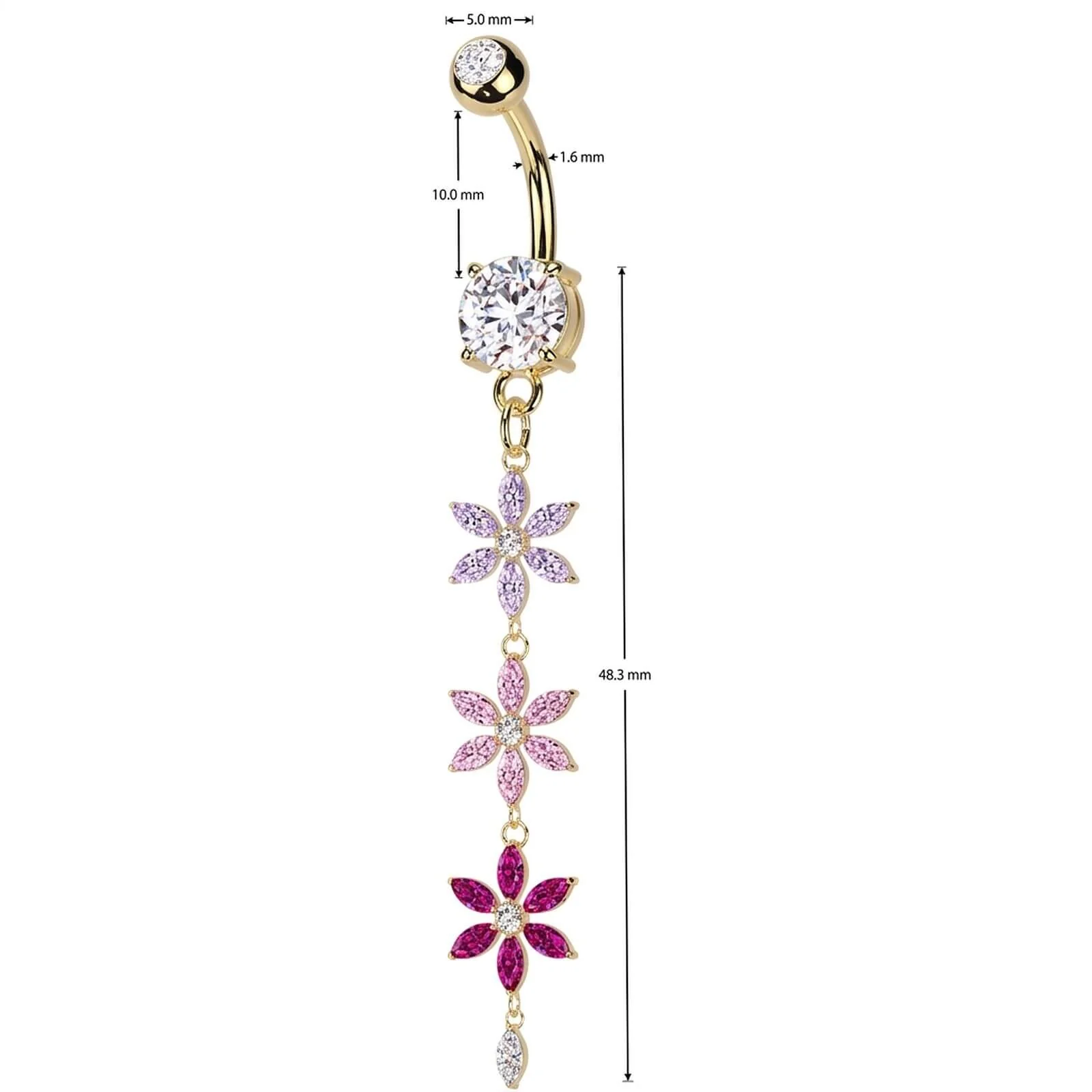 Bauchnabelpiercing Mehrfarbig Dreifach Zirkonia Blumenanhänger - Image 4