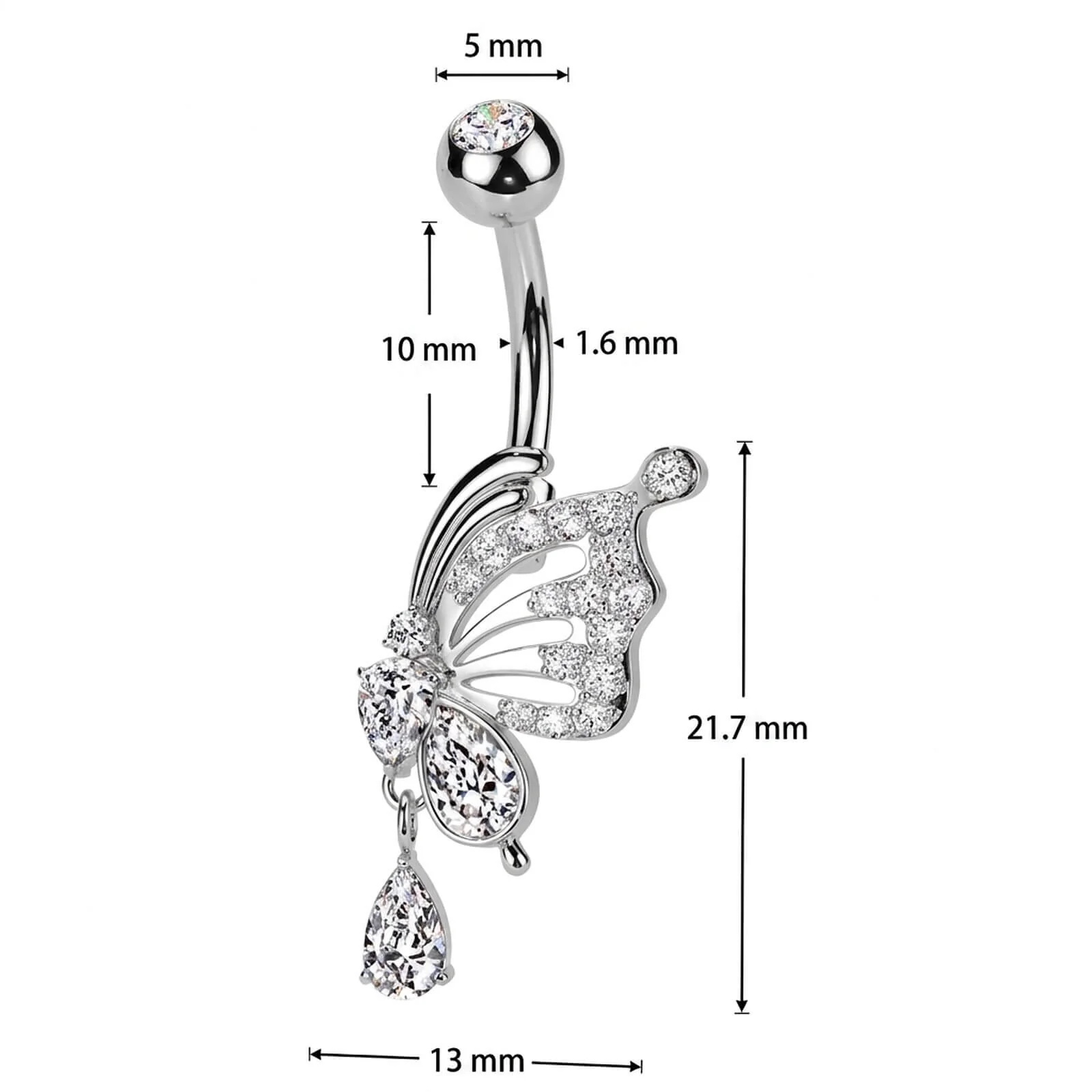 Bauchnabelpiercing Schmetterlingsflügel Anhänger Zirkonia - Image 4
