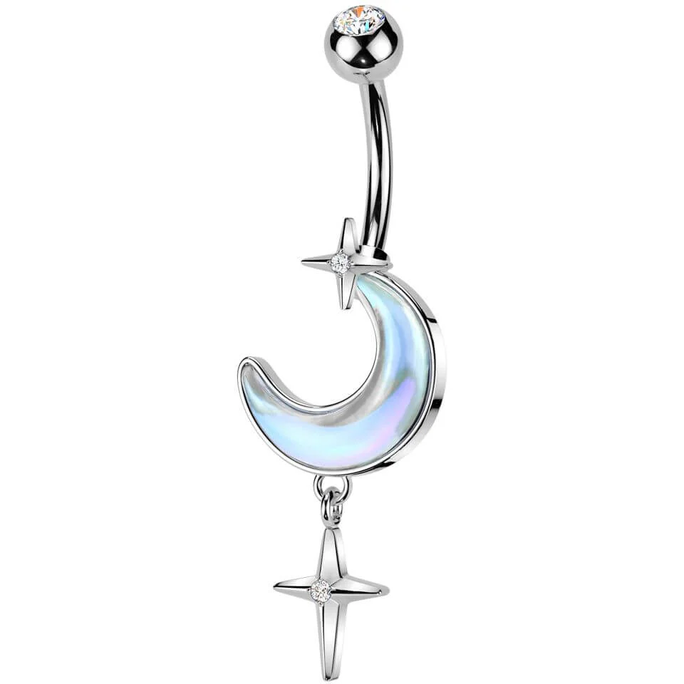 Bauchnabelpiercing Halbmond mit Kreuz Anhänger Zirkonia