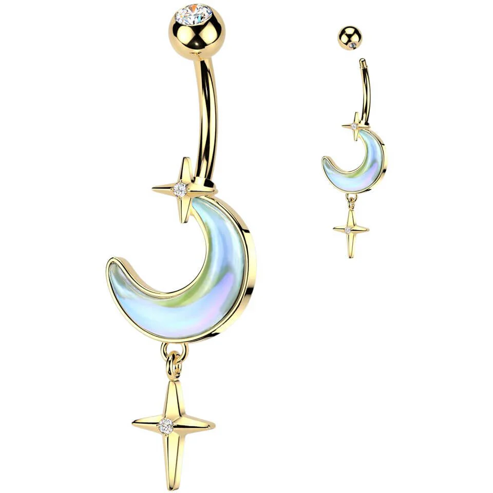 Bauchnabelpiercing Halbmond mit Kreuz Anhänger Zirkonia - Image 2