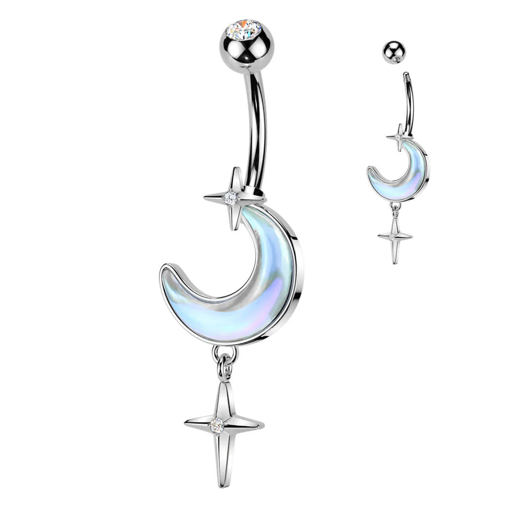 Bauchnabelpiercing Halbmond mit Kreuz Anhänger Zirkonia - Image 3