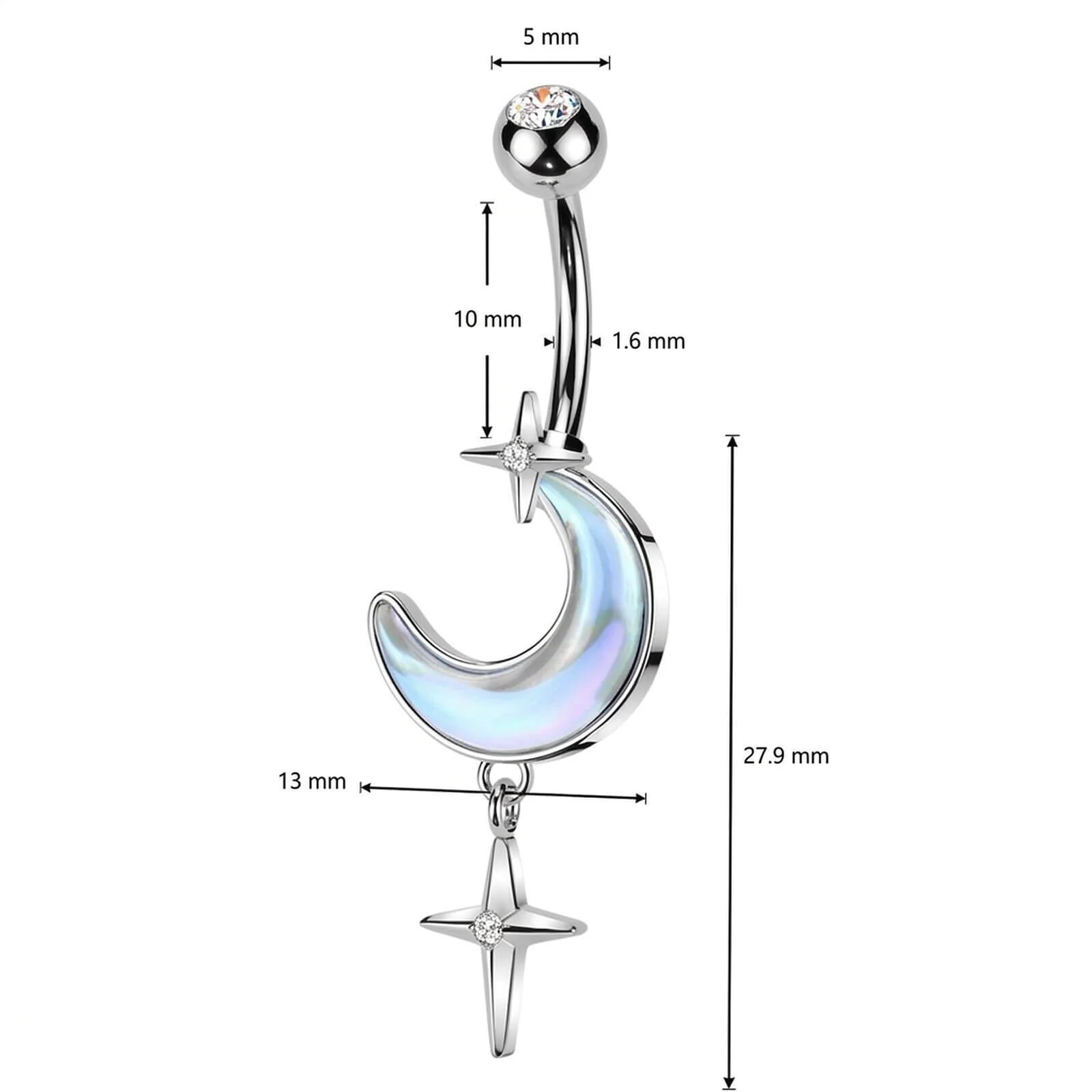 Bauchnabelpiercing Halbmond mit Kreuz Anhänger Zirkonia - Image 4