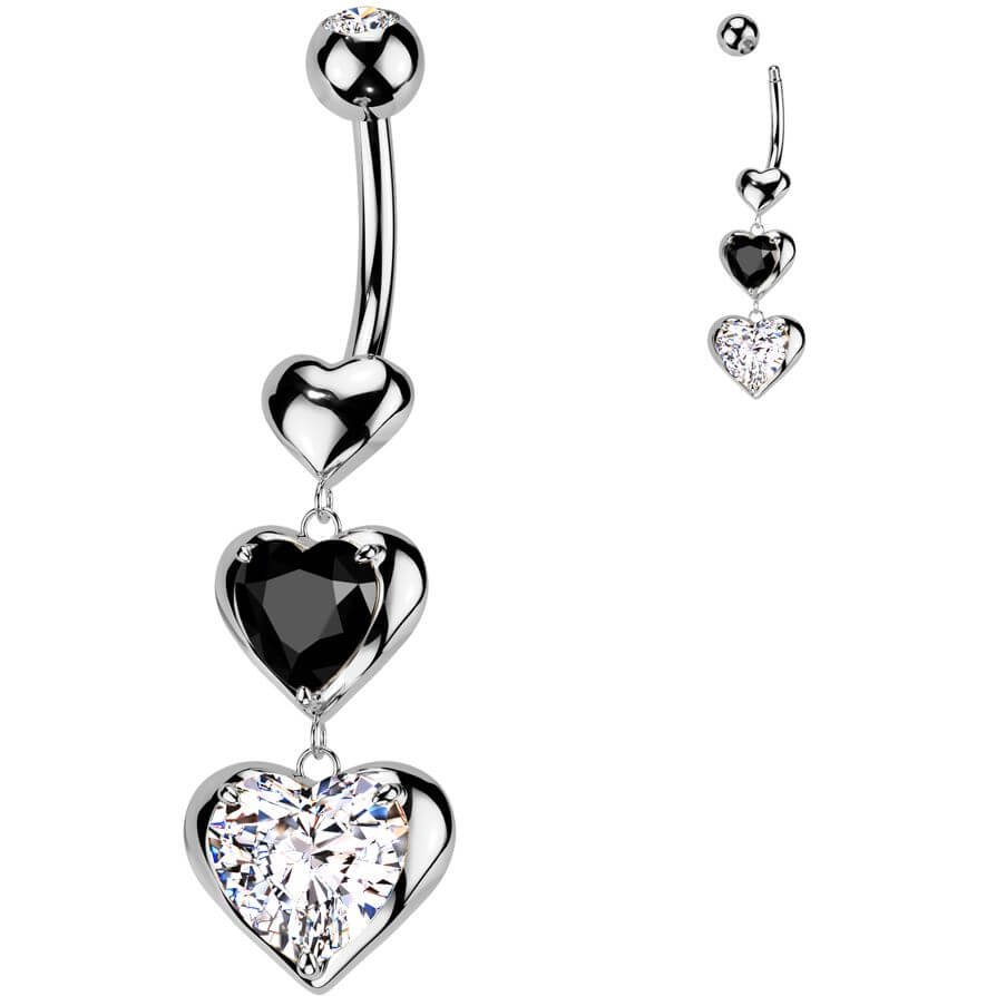 Bauchnabelpiercing Anhänger 3 Herzen Zirkonia - Image 3