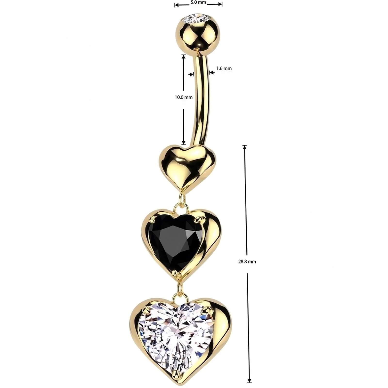 Bauchnabelpiercing Anhänger 3 Herzen Zirkonia - Image 4