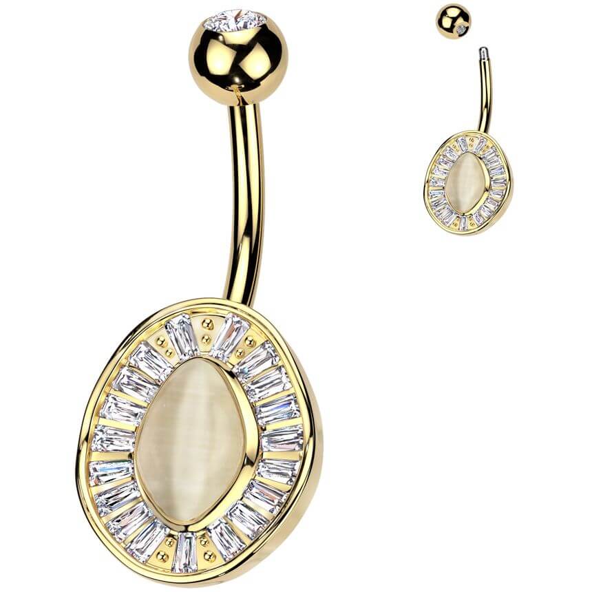 Bauchnabelpiercing Katzenauge Stein Baguette Schliff Zirkonia - Image 2